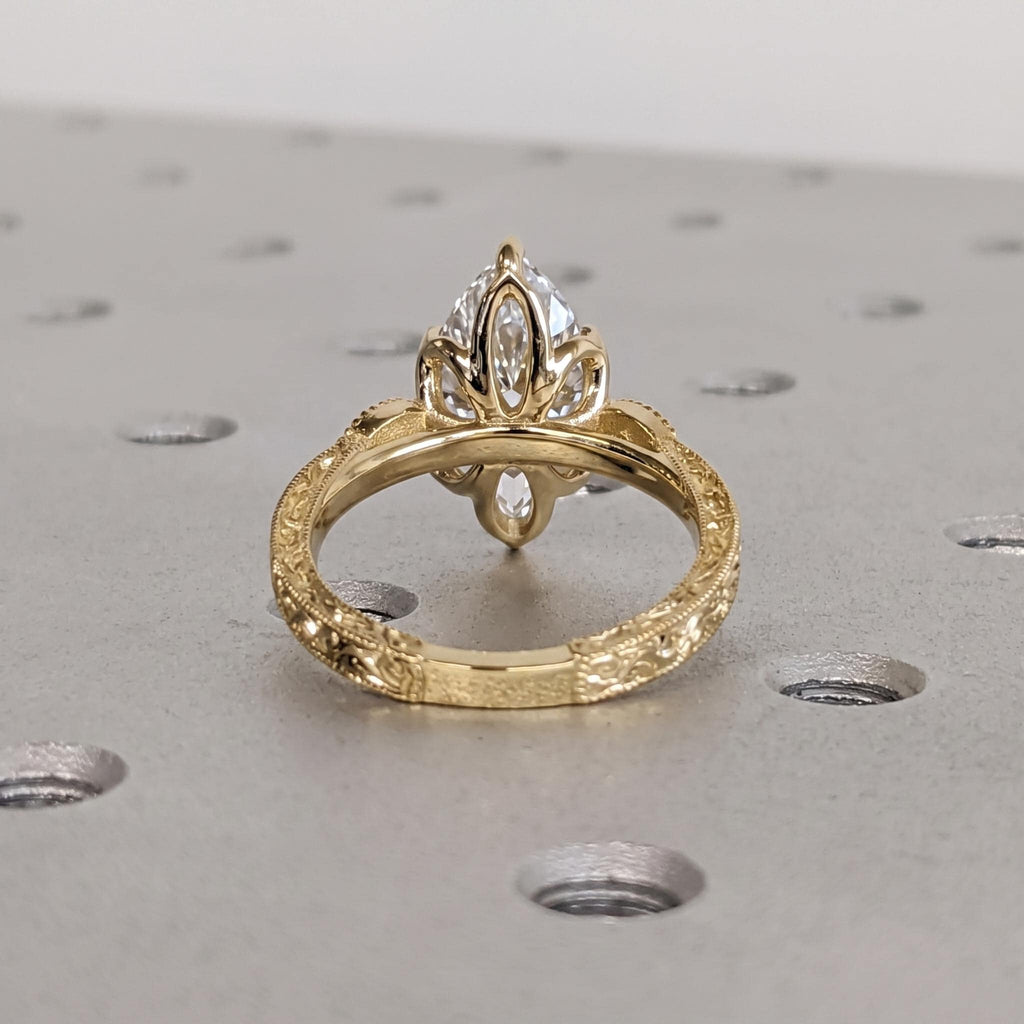 Solid Gold Victorian Diamond Engagement Ring | Oval cut Wedding Ring Anniversary Gift for Her | Filigree Wedding Band image #4