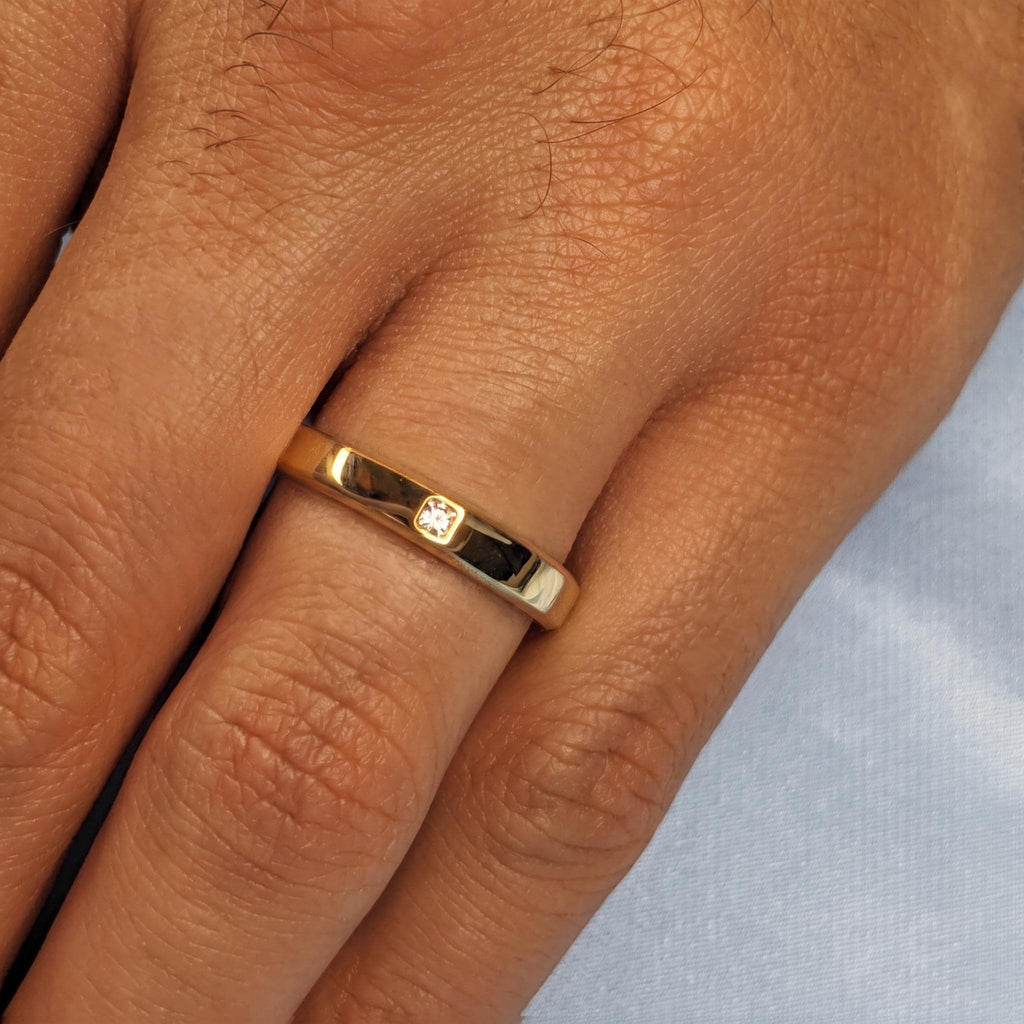 14k Yellow Gold 4MM Wedding Ring for Him | Simple Diamond Gold Band Gift for Boyfriend image #2