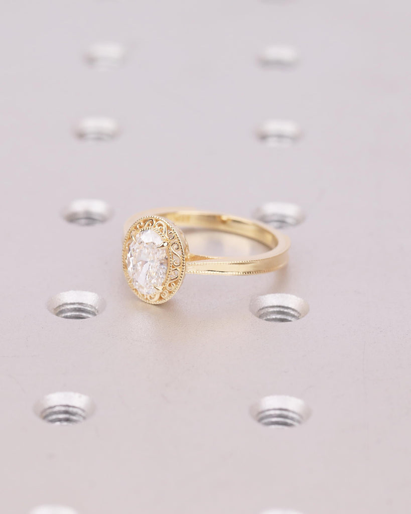 1 Carat Lab Created Diamond Wedding Rings for Women, Oval Engagement Ring, Vintage Inspired 18k Yellow Gold Jewelry, Unique Solitaire Ring image #13