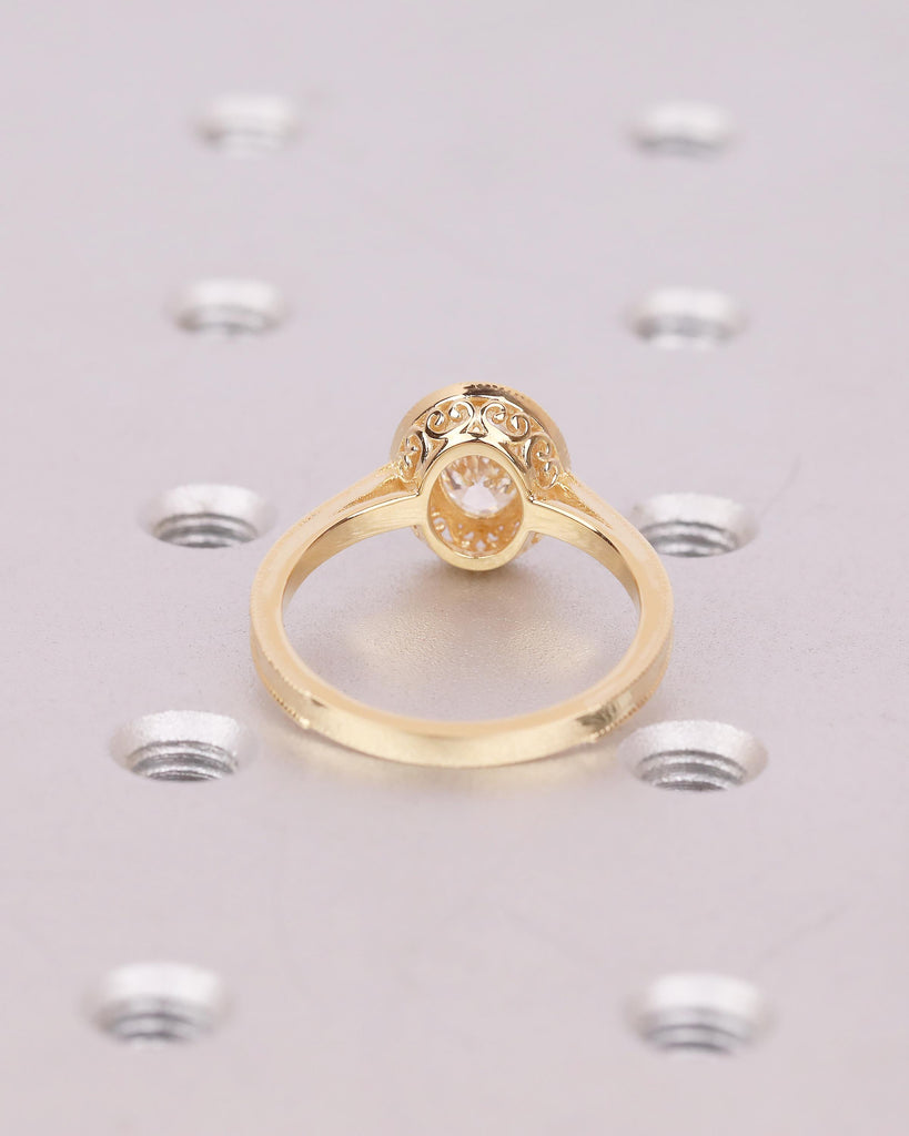 18k Solid Gold Solitaire Engagement Ring, Art Deco 1 Carat Oval Moissanite Ring, Scrollwork Personalized Handmade Jewelry, Heirloom Rings image #6