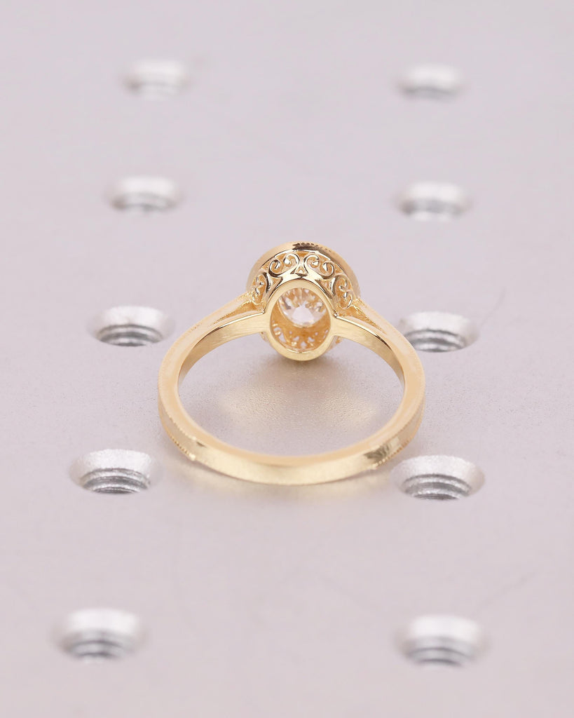 Vintage Style Oval Moissanite Engagement Ring, Milgrain 18k Gold Anniversary Ring image #6