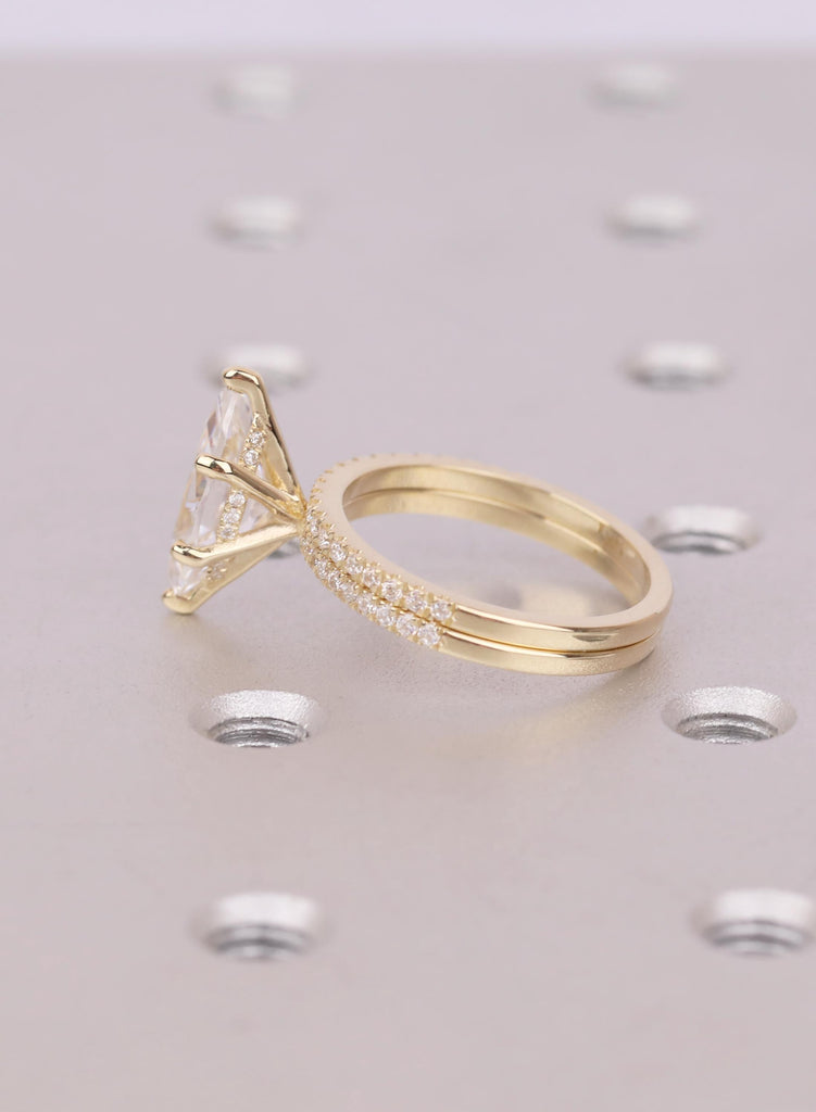 Unique Engagement Ring Set Marquise Cut Moissanite Bridal Ring Set Solid Gold Wedding Moissanite Jewelry Personalized Diamond Matching Ring image #7