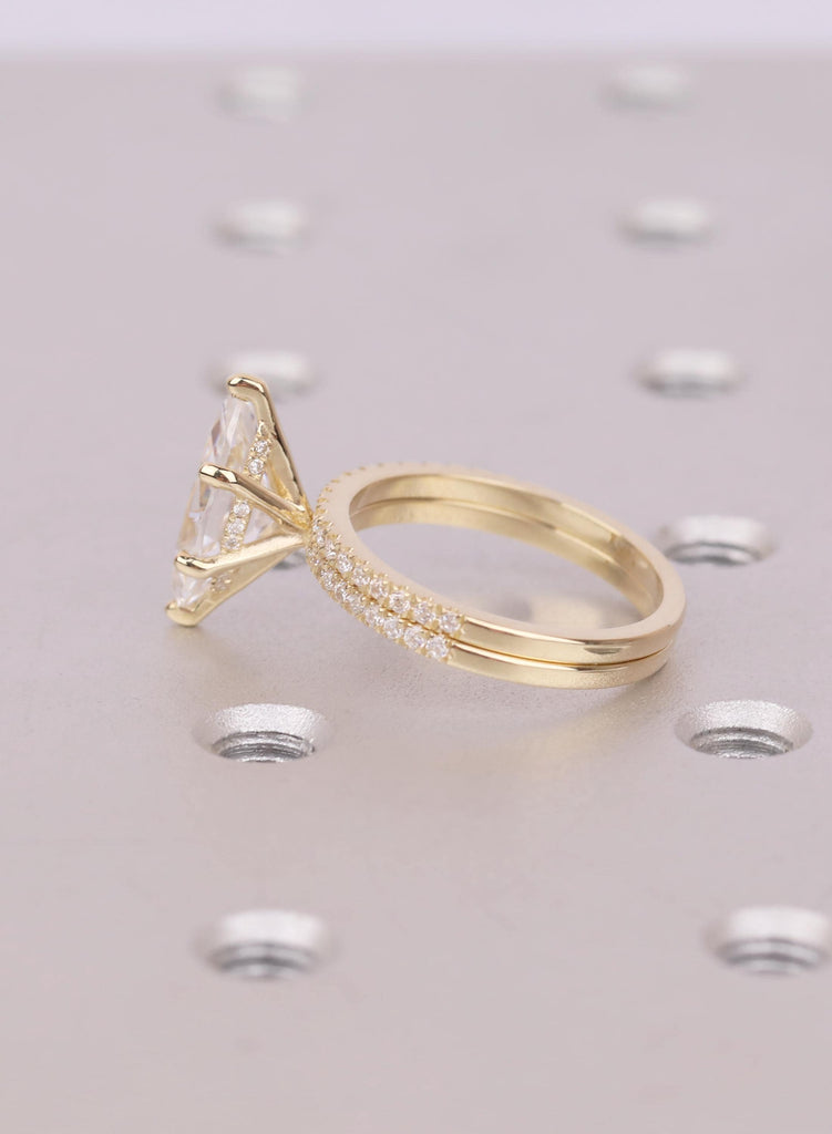 14K Yellow Gold Marquise Moissanite Bridal Set with Lab Diamond Band image #7
