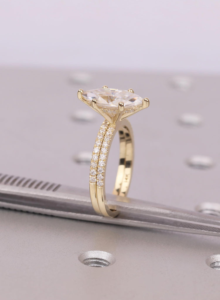 14K Yellow Gold Marquise Moissanite Bridal Set with Lab Diamond Band image #11