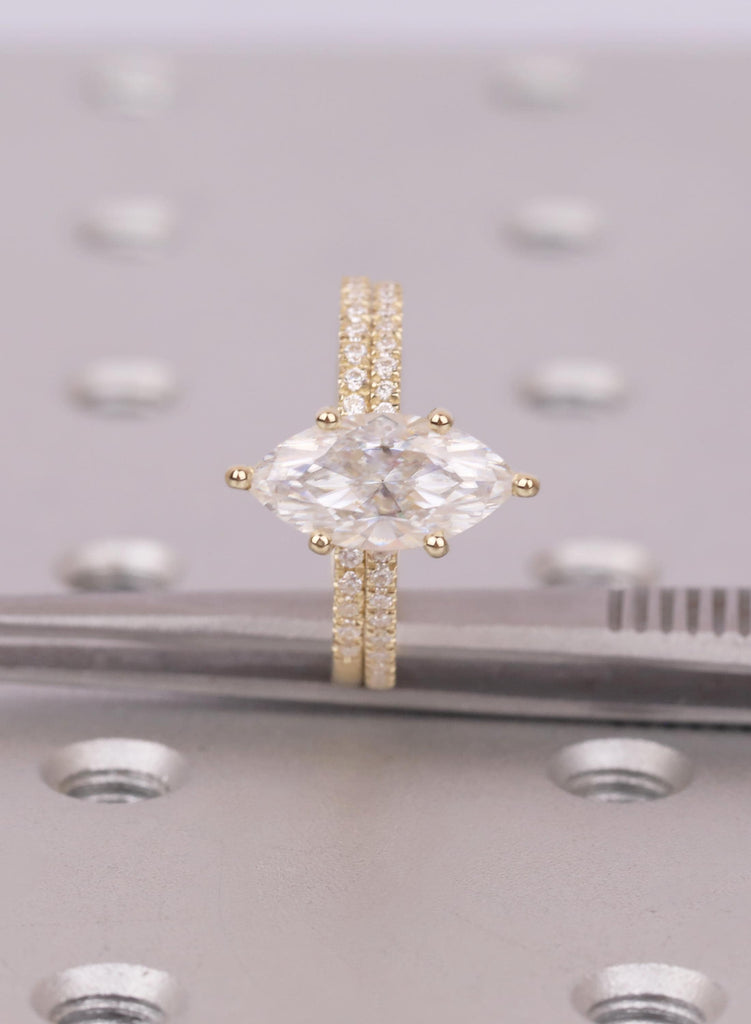 Unique Engagement Ring Set Marquise Cut Moissanite Bridal Ring Set Solid Gold Wedding Moissanite Jewelry Personalized Diamond Matching Ring image #10