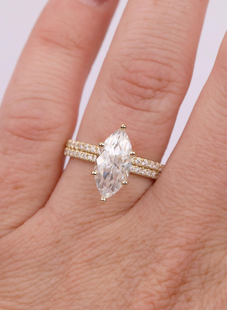 Marquise Moissanite Engagement Ring Set: 14K Gold, Matching Band (2Pcs) image #4
