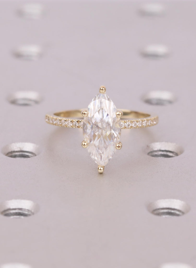 Marquise Lab Grown Diamond Bridal Set, 2Pcs Art Deco Engagement Ring, Matching 14K Gold Wedding Band, IGI Certified Wedding Ring Set Jewelry image #2