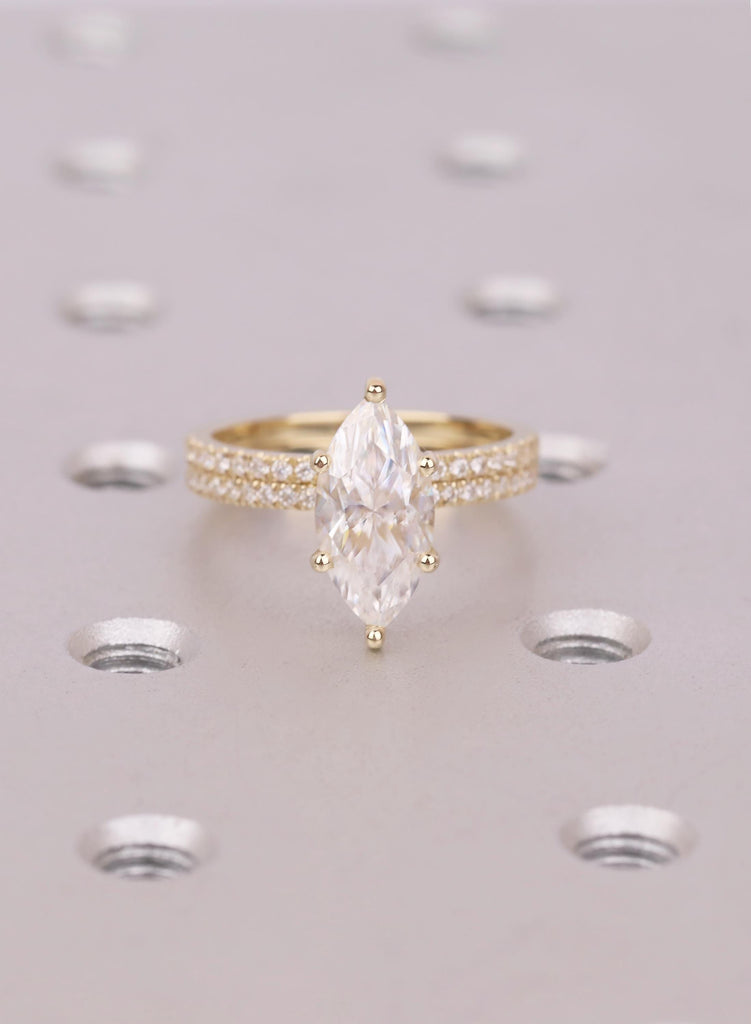 Elegant 14K/18K Gold Engagement Ring Set - Marquise Lab Grown Diamond, IGI Certified, Hidden Halo Design image #5