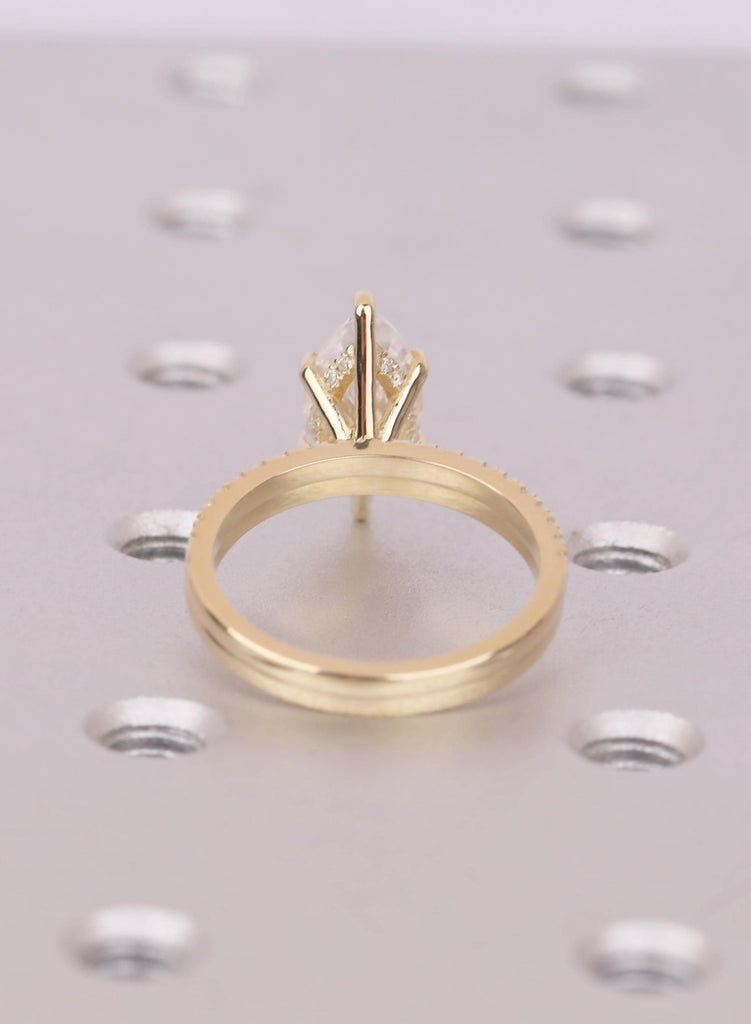Elegant 14K/18K Gold Engagement Ring Set - Marquise Lab Grown Diamond, IGI Certified, Hidden Halo Design image #7