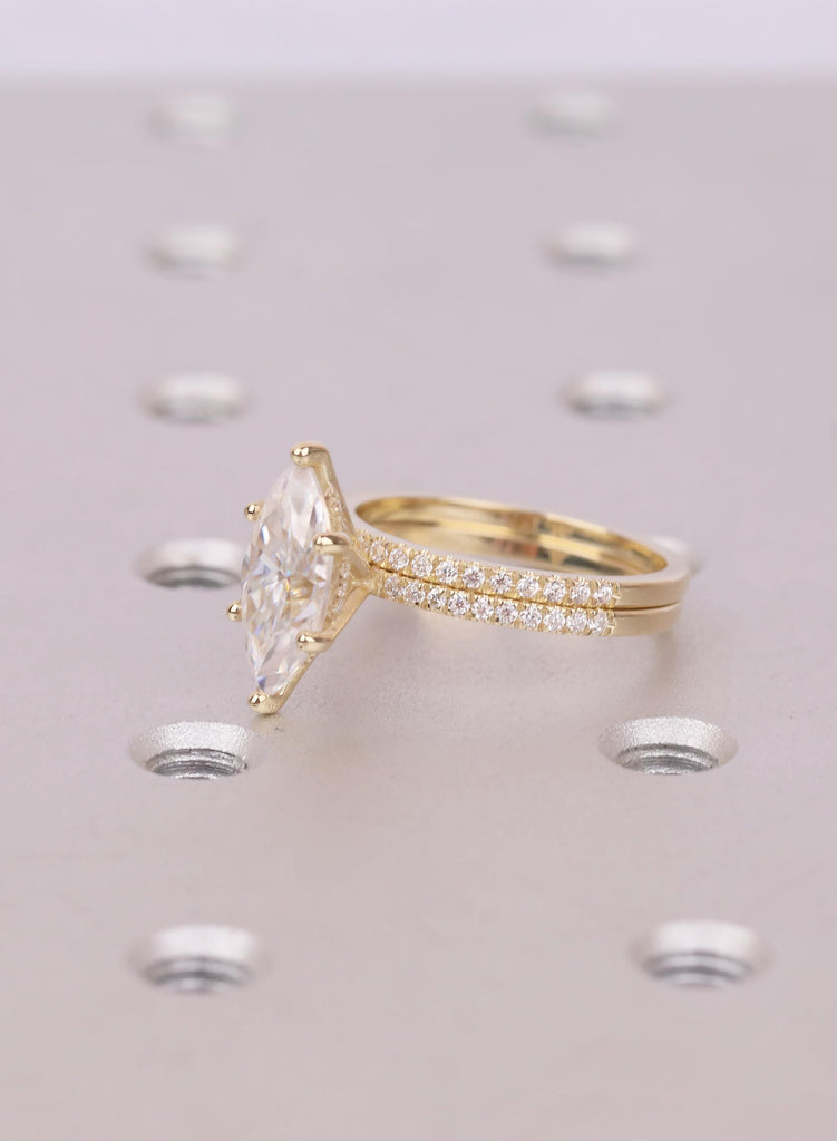 Marquise Lab Grown Diamond Bridal Set, 2Pcs Art Deco Engagement Ring, Matching 14K Gold Wedding Band, IGI Certified Wedding Ring Set Jewelry image #8