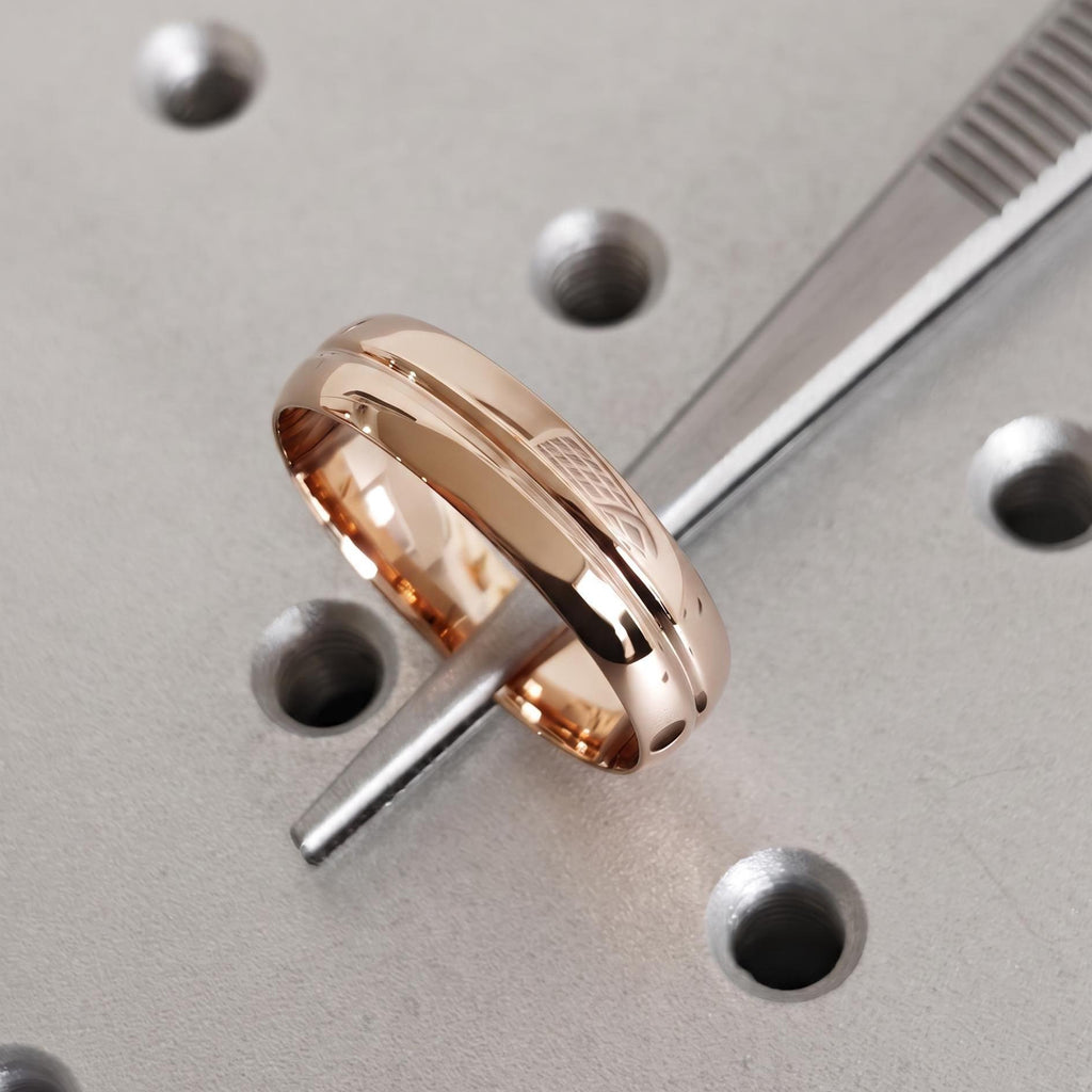Grooved 6MM Chunky Engagement Ring for Him | Solid Gold or Platinum Manly Bands | Minimalist Mens Jewelry image #2