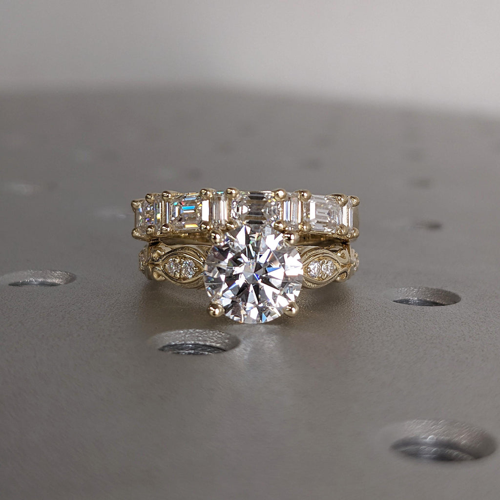 14k Yellow Gold Lab Diamond Engagement Ring and Wedding Band Set | Vintage Bridal Jewelry Anniversary Gift for Her image #12