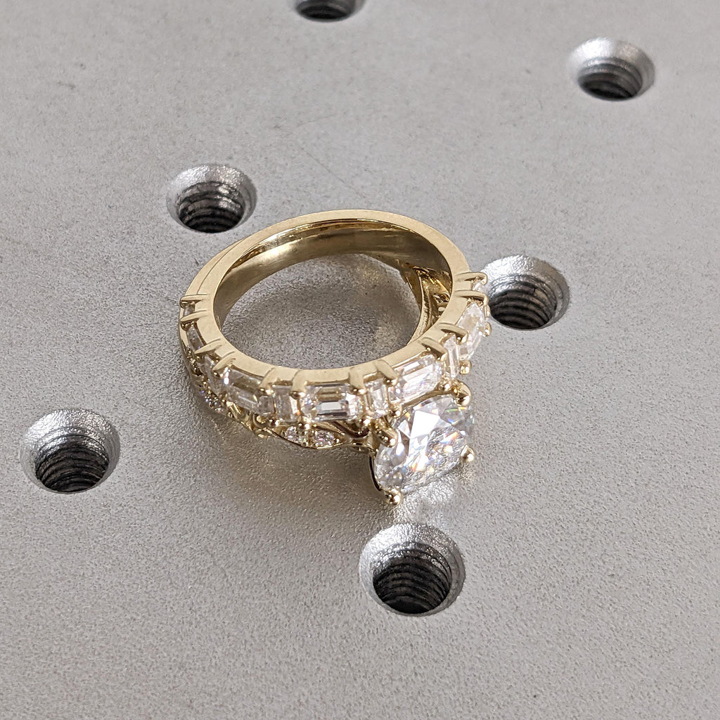 14k Yellow Gold Lab Diamond Engagement Ring and Wedding Band Set | Vintage Bridal Jewelry Anniversary Gift for Her image #7