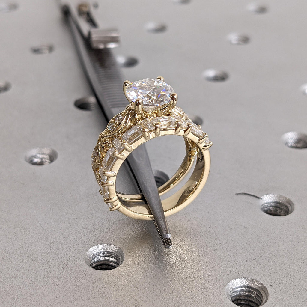 Solid Gold Lab Diamond Antique Proposal Ring for Her | Half Eternity Stackable Wedding Ring image #11