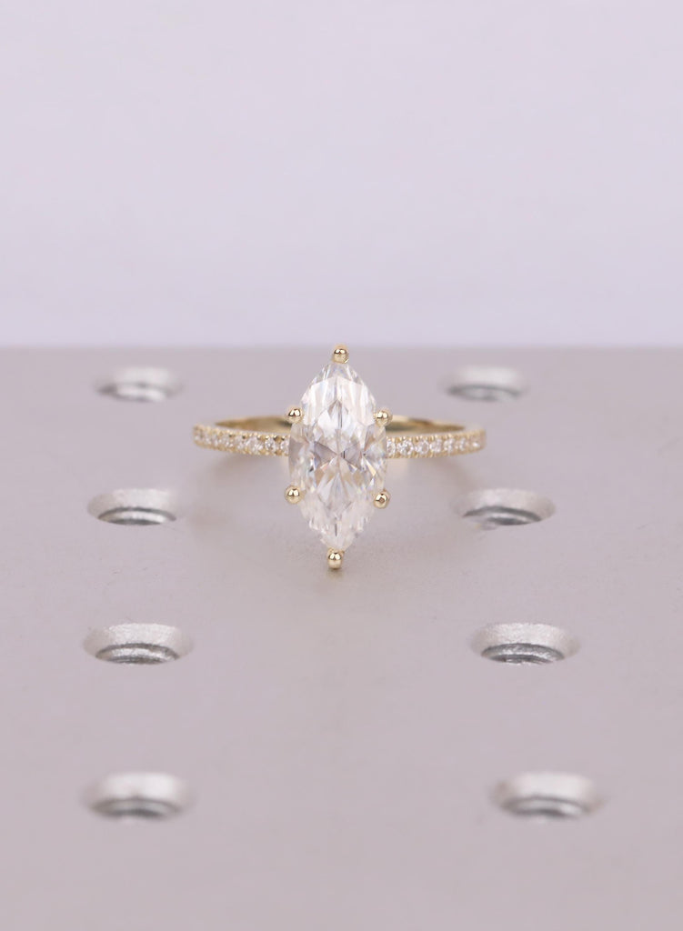 Marquise Lab Diamond Engagement Ring Set Solid 14K Yellow Gold Bridal Set with Moissanite Side Stones & Matching Band image #14