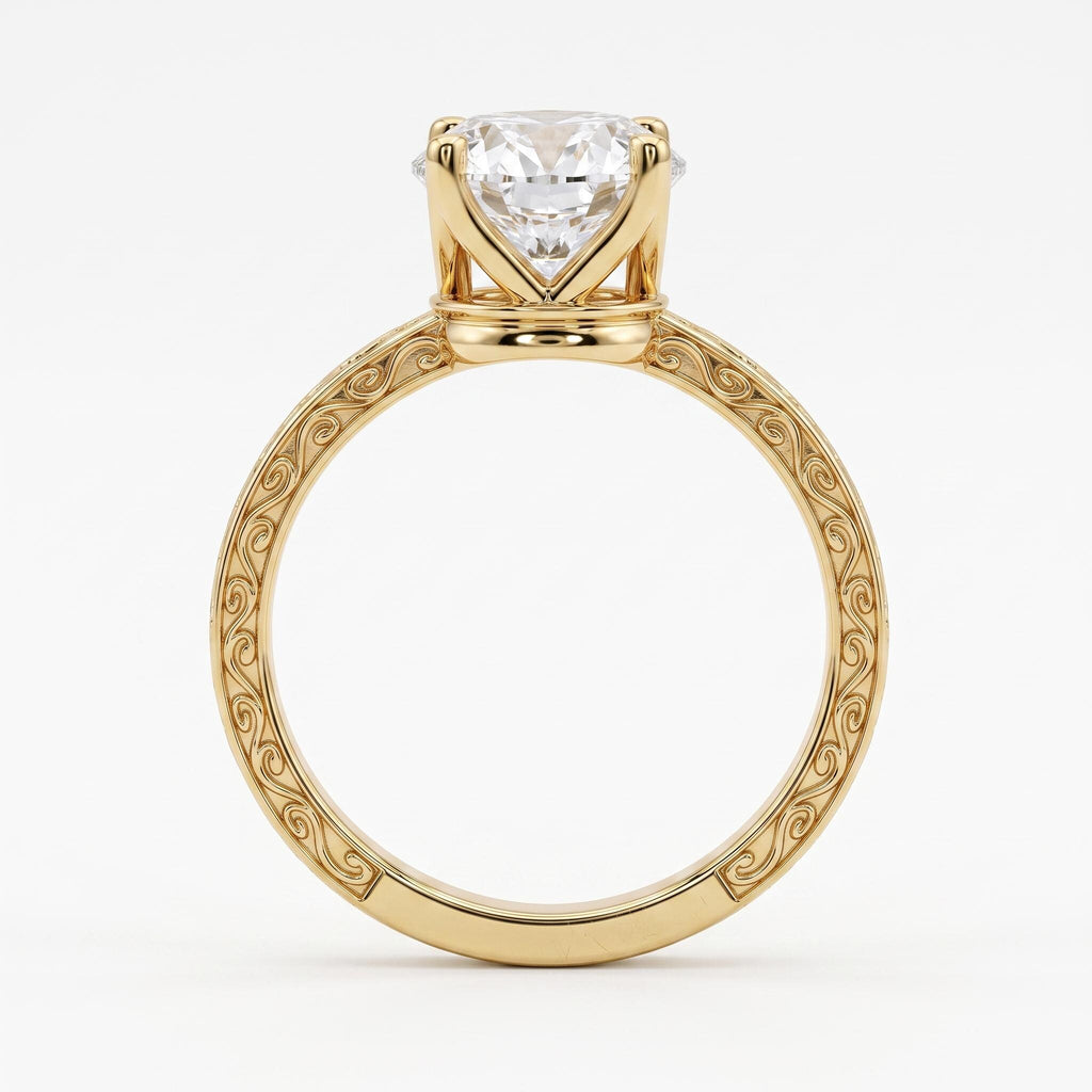 14k Yellow Gold Diamond Solitaire Art Deco Promise Ring for Her | Oval cut Ring Antique Bridal Jewelry image #3