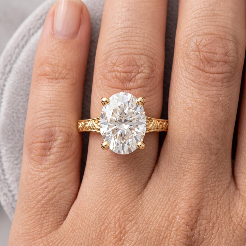 14k Yellow Gold Diamond Solitaire Art Deco Promise Ring for Her | Oval cut Ring Antique Bridal Jewelry image #1