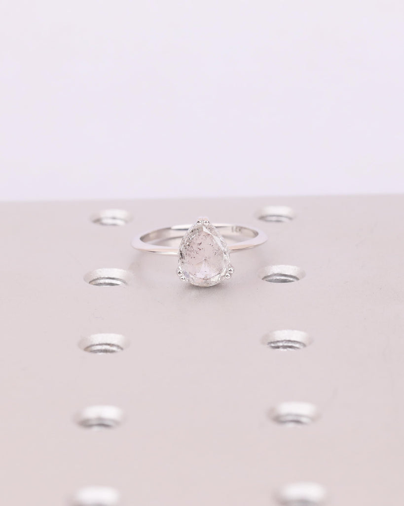 Pear Cut Salt and Pepper Diamond Engagement Ring, 14k White Gold Hidden Halo Ring image #18