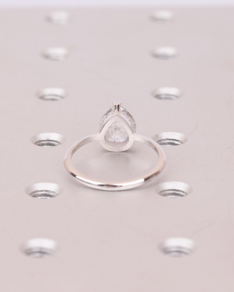 Pear Cut Salt and Pepper Diamond Engagement Ring, 14k White Gold Hidden Halo Ring image #6