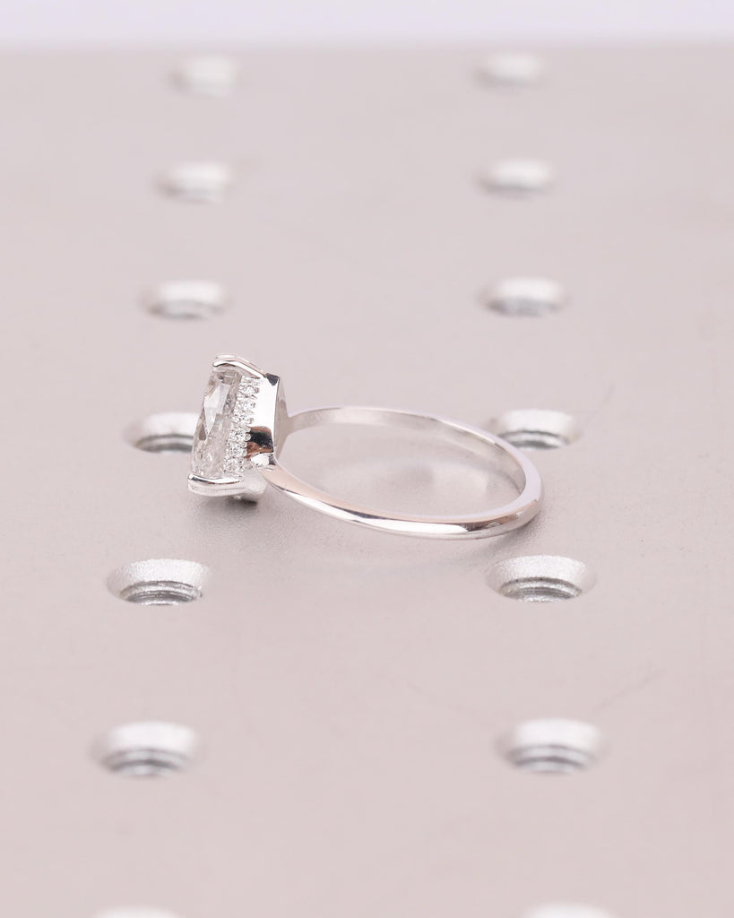 Pear Cut Salt and Pepper Diamond Engagement Ring, 14k White Gold Hidden Halo Ring image #8