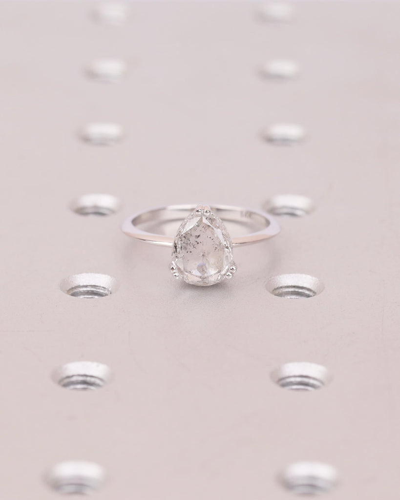 Hidden Halo Diamond Engagement Ring, Double Prong Vintage Salt and Pepper Ring, 14k White Gold Promise Rings for Women, Personalized Jewelry image #11