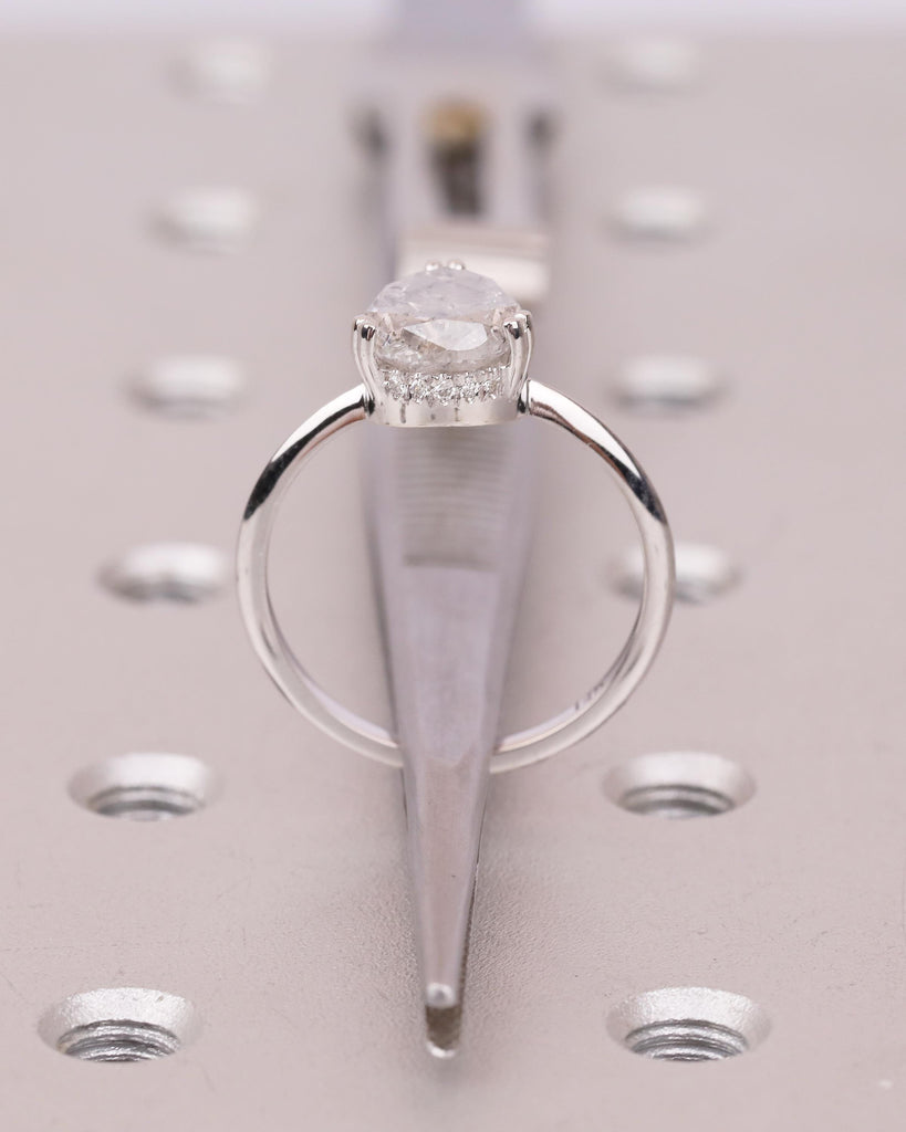 Hidden Halo Diamond Engagement Ring, Double Prong Vintage Salt and Pepper Ring, 14k White Gold Promise Rings for Women, Personalized Jewelry image #7