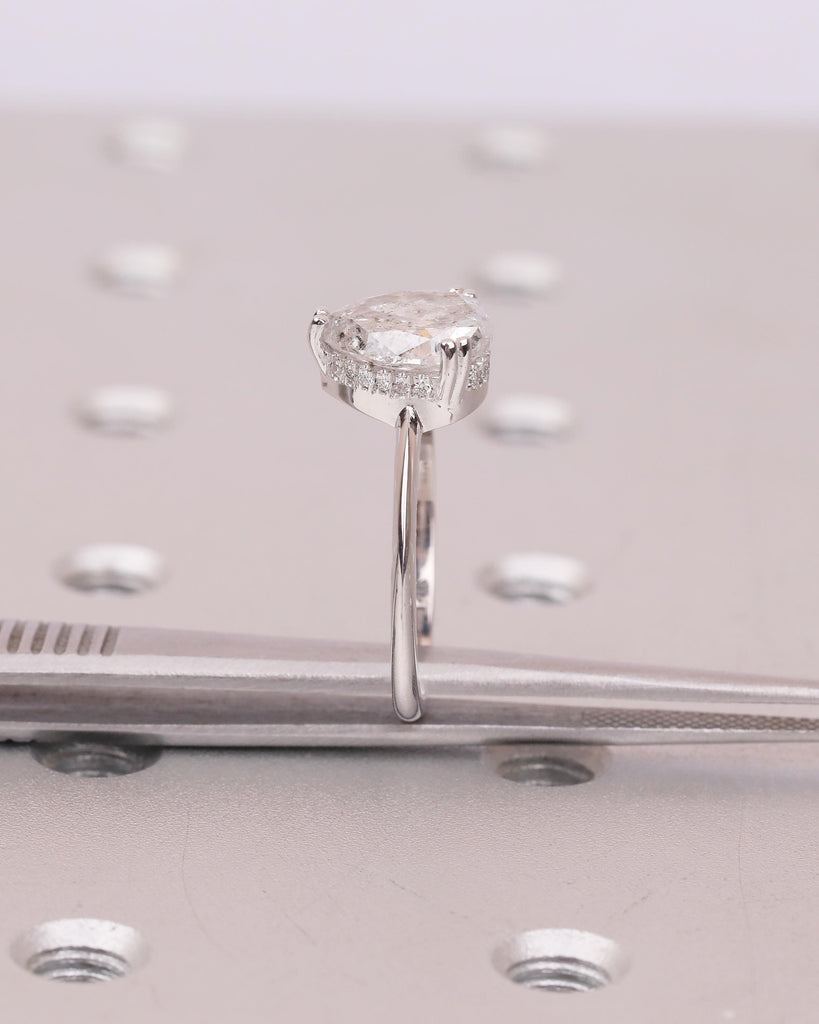 Hidden Halo Diamond Engagement Ring, Double Prong Vintage Salt and Pepper Ring, 14k White Gold Promise Rings for Women, Personalized Jewelry image #9