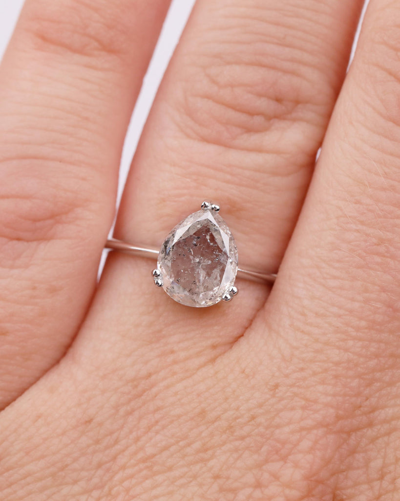 Hidden Halo Diamond Engagement Ring, Double Prong Vintage Salt and Pepper Ring, 14k White Gold Promise Rings for Women, Personalized Jewelry image #12