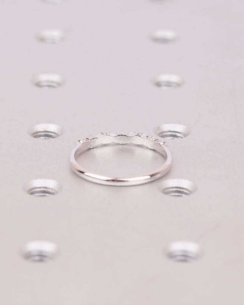 Art Deco Women's Wedding Band, Alternating Round, Marquise Cut Lab Grown Diamond Stackable Rings, Unique 14k White Gold Ring, Bridal Jewelry image #6