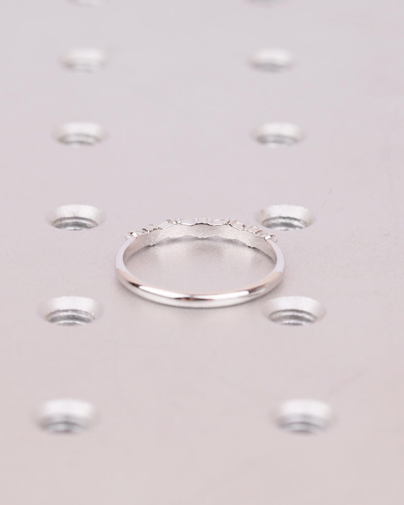 Round, Marquise Diamond Wedding Band Women, Dainty 14k White Gold Matching Rings image #6