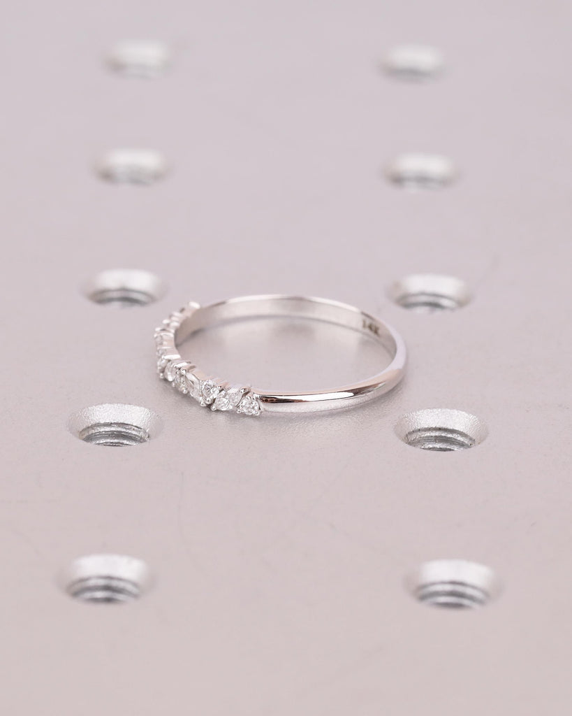 Art Deco Women's Wedding Band, Alternating Round, Marquise Cut Lab Grown Diamond Stackable Rings, Unique 14k White Gold Ring, Bridal Jewelry image #4