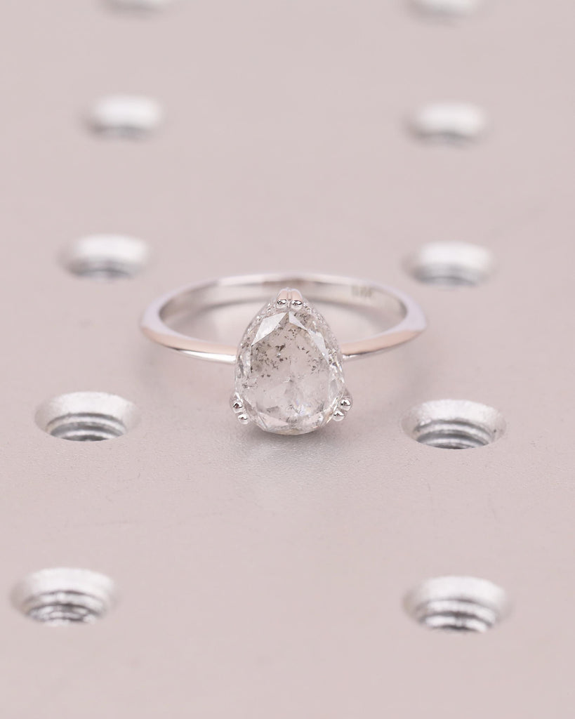Hidden Halo Diamond Engagement Ring, Double Prong Vintage Salt and Pepper Ring, 14k White Gold Promise Rings for Women, Personalized Jewelry image #3