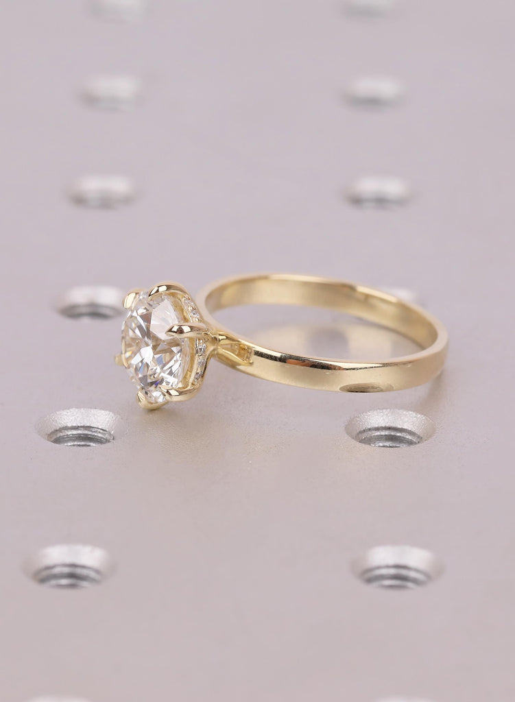 Lab Grown Diamond Engagement Ring: 3ct  IGI Certified Simulated Diamond, 14K Yellow Gold, Hidden Halo image #10