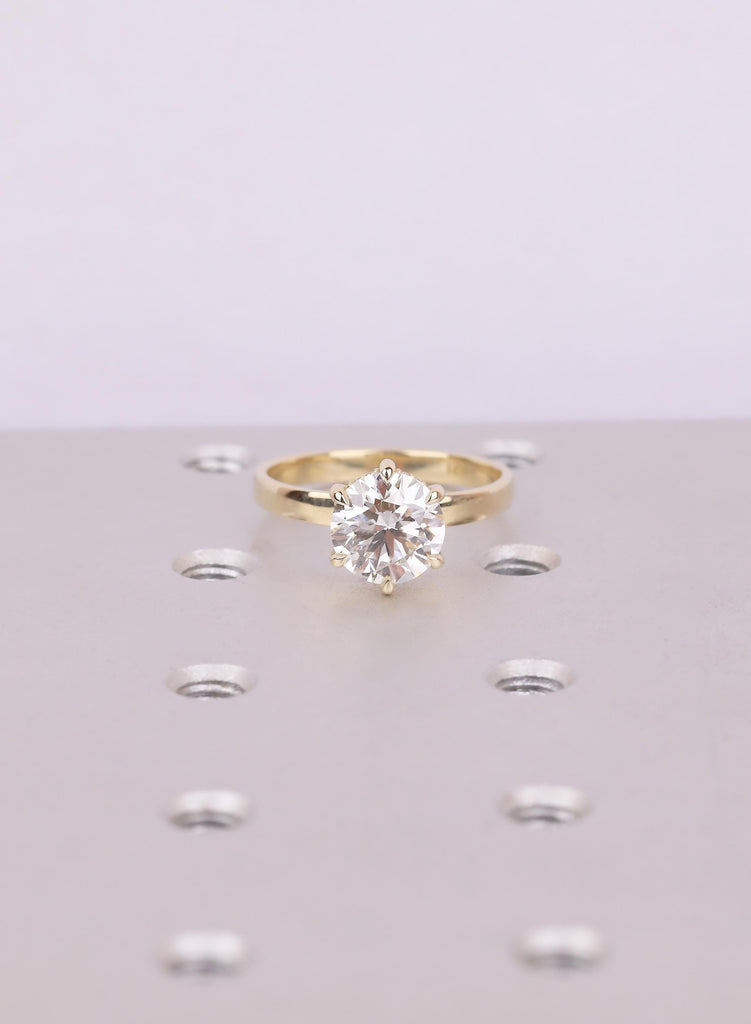 Art Deco Moissanite Engagement Ring, 14K Yellow Gold, Hidden Halo Side Stone image #2