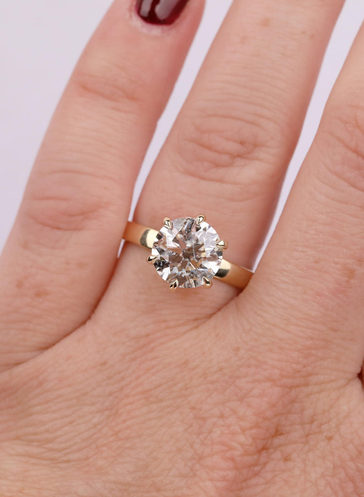 Lab Grown Diamond Engagement Ring: 3ct  IGI Certified Simulated Diamond, 14K Yellow Gold, Hidden Halo image #3