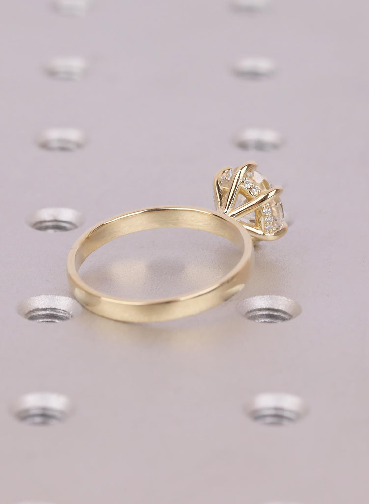 Antique 6 Prong with Hidden Halo Wedding Ring, Round Solitaire Style Lab Diamond Ring, 14k Yellow Gold Promise Ring, Classic Wedding Ring image #7
