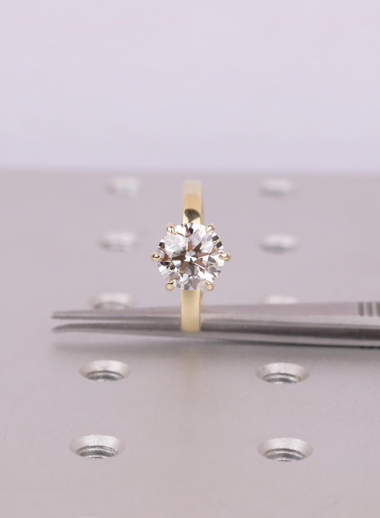 Antique 6 Prong with Hidden Halo Wedding Ring, Round Solitaire Style Lab Diamond Ring, 14k Yellow Gold Promise Ring, Classic Wedding Ring image #12