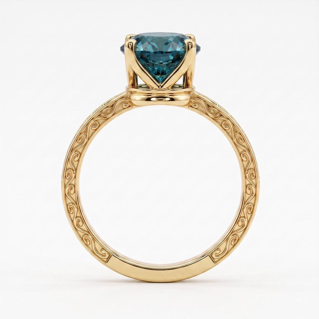 2ct Teal Sapphire Vintage Engagement Ring for Women | Oval Solitaire Ring | Solid Gold or Platinum Filigree Wedding Band | Anniversary Gift image #3