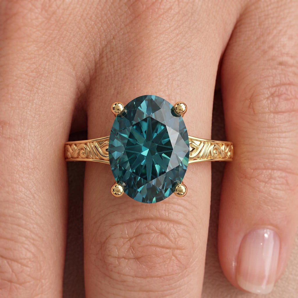14k/18k Yellow Gold Antique Proposal Ring | Blue Green Sapphire Gemstone Ring | September Birthstone Jewelry Gift for Her image #2