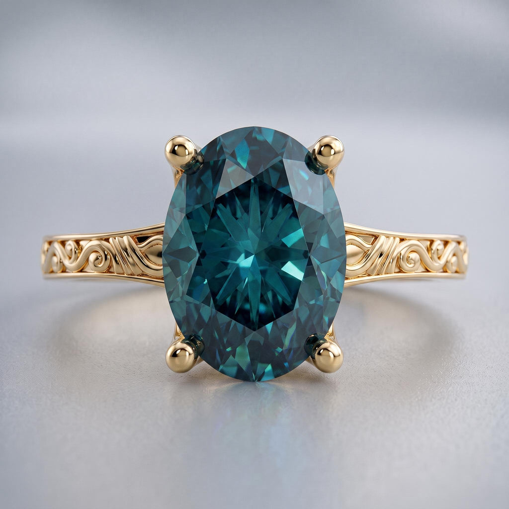 2ct Teal Sapphire Vintage Engagement Ring for Women | Oval Solitaire Ring | Solid Gold or Platinum Filigree Wedding Band | Anniversary Gift image #1