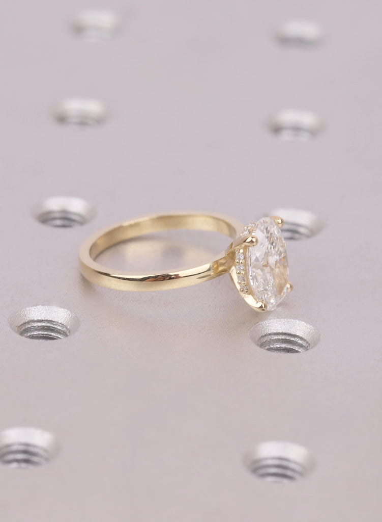 Oval Moissanite Engagement Ring 14K Yellow Gold, Hidden Halo Wedding Band, Elongated Oval Dainty Bridal Ring, Promise Ring for Her image #4