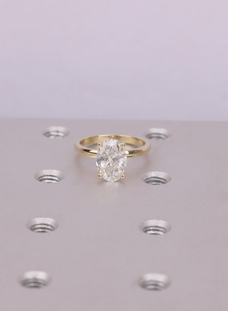 Oval Moissanite Engagement Ring 14K Yellow Gold, Hidden Halo Wedding Band, Elongated Oval Dainty Bridal Ring, Promise Ring for Her image #3