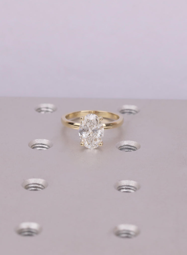 14K Yellow Gold Oval Diamond Ring, Hidden Halo Engagement Ring with Side Stones, Lab Grown Diamond Ring, Dainty Anniversary Gift Jewelry image #12