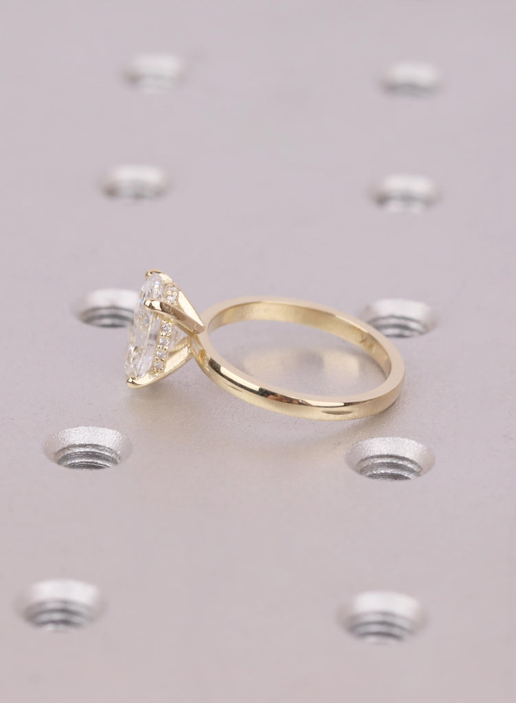 Oval Lab Diamond Ring Hidden Halo IGI Certified Engagement Ring 14K Solid Yellow Gold image #9