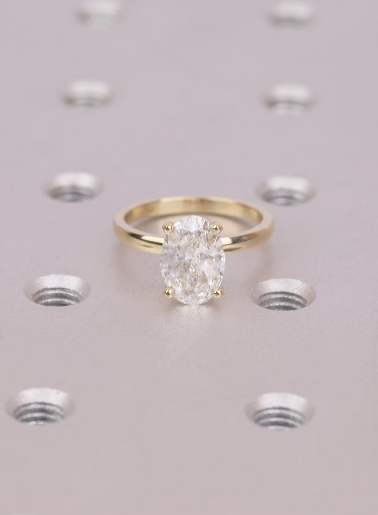 2 CT Oval Engagement Ring, Lab Grown Diamond, 14K Yellow Gold, Lab Diamond Hidden Halo, Statement Ring, Promise Ring For Her, Fine Jewelry image #4