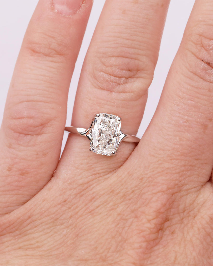 Cushion Cut Lab Grown Diamond Ring, Solitaire Engagement Ring, 4 Prong 14k White Gold Promise Rings for Women,  Wedding Anniversary Jewelry image #2