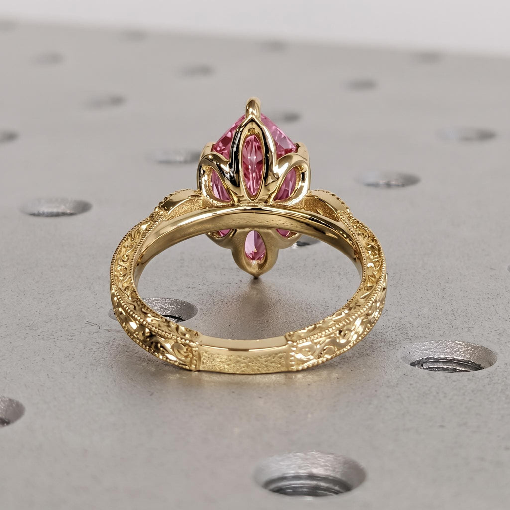 Vintage Tulip Setting Dutch Marquise Pink Diamond Engagement Rings for Women | 14k Yellow Gold Filigree Proposal Ring | Bridal Jewelry image #3