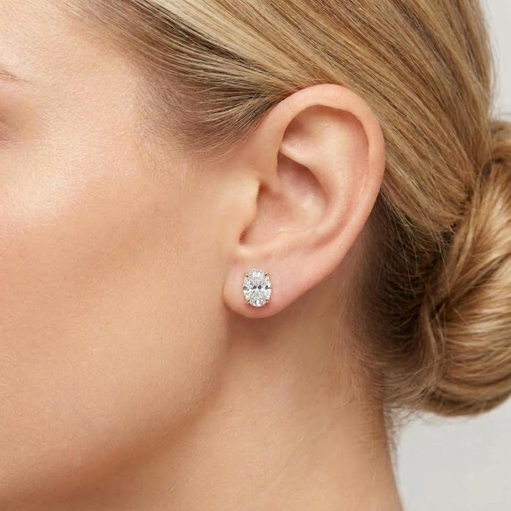 Oval Moissanite Stud Earrings 14K Gold, Wedding Earrings, Handmade Earring, Minimalist Fine Jewelry, Dainty Everyday Earrings Gift for Her image #4