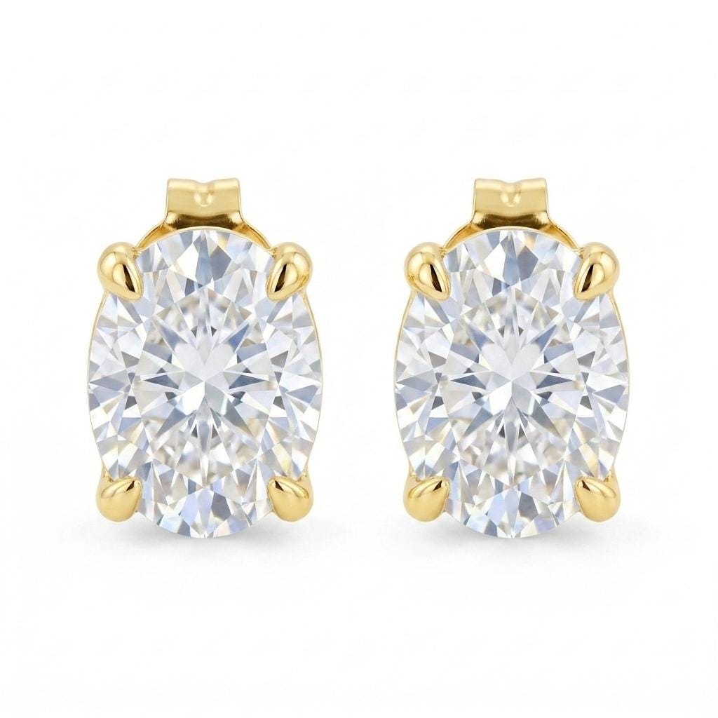 14K/18K Gold Oval Lab Diamond Stud Earrings: Dainty Solitaire Lab Grown Diamond Earrings For Women, Minimalist Jewelry image #4