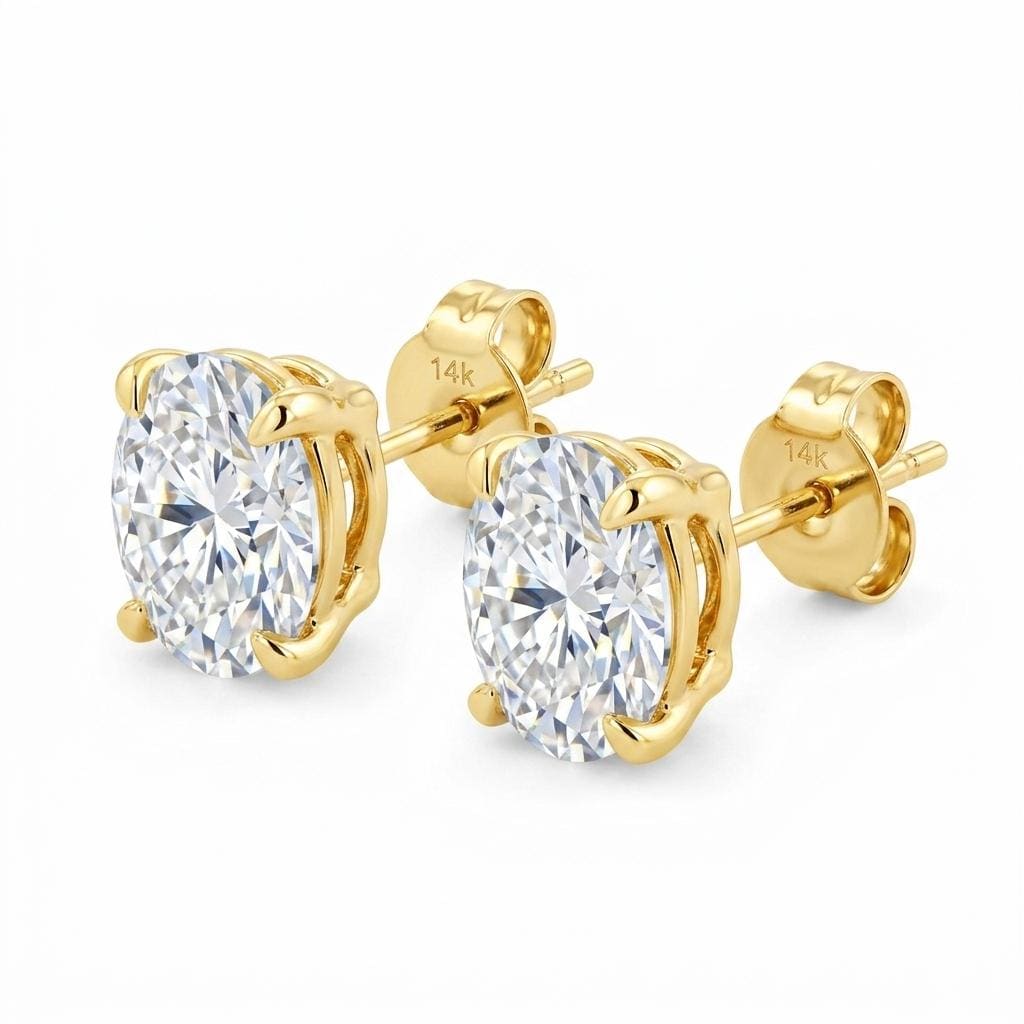 Oval Cut Lab Grown Diamond Stud Earrings, 0.5 To 2.75 Carat Lab Diamond Earrings, IGI Diamond Minimalist Studs, Solitaire Women's Earring image #2
